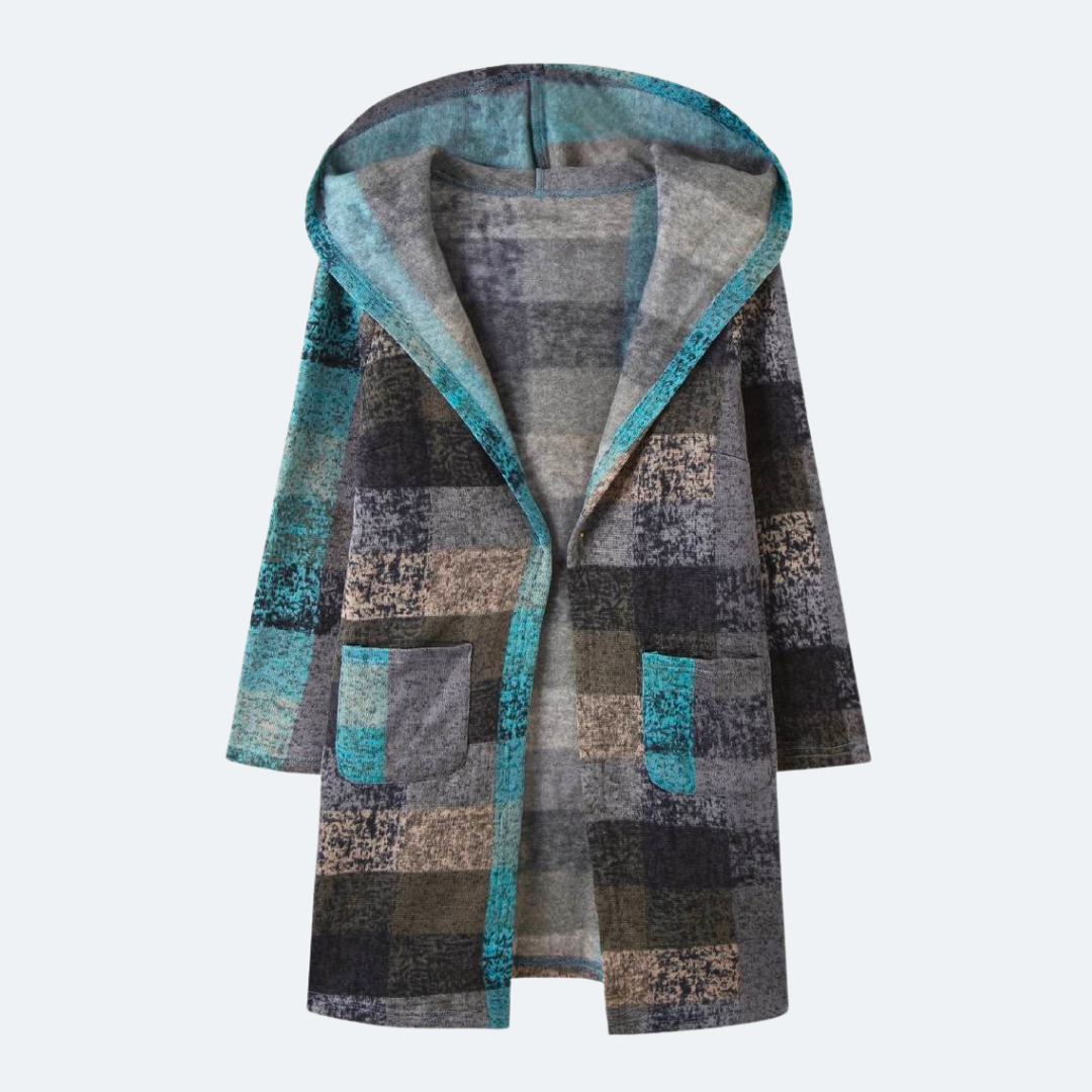 Cozy Women's Colorful Plaid Hooded Cardigan Sweater