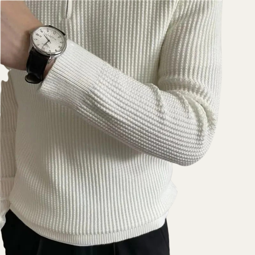 Men’s Rib Knit Polo Quarter Zip Sweater