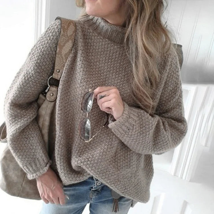 Soft Women's Beige Cable Knit Sweater - BritishElegance