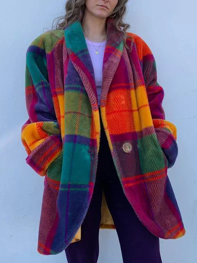 Warm Ladies Large Plaid Winter Coat - BritishElegance