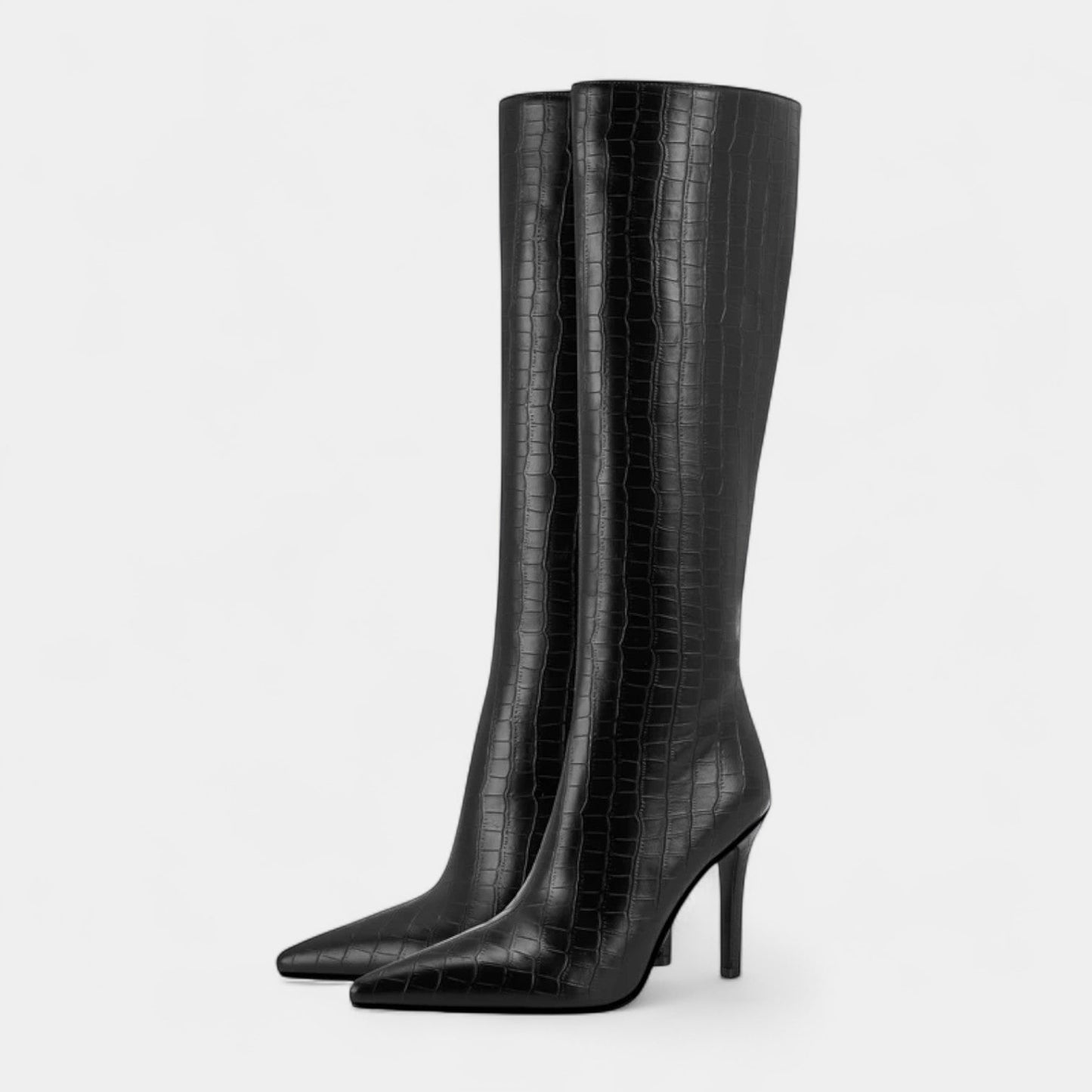 Ladies Faux Leather High Heel Boots - Pointed Toe - BritishElegance