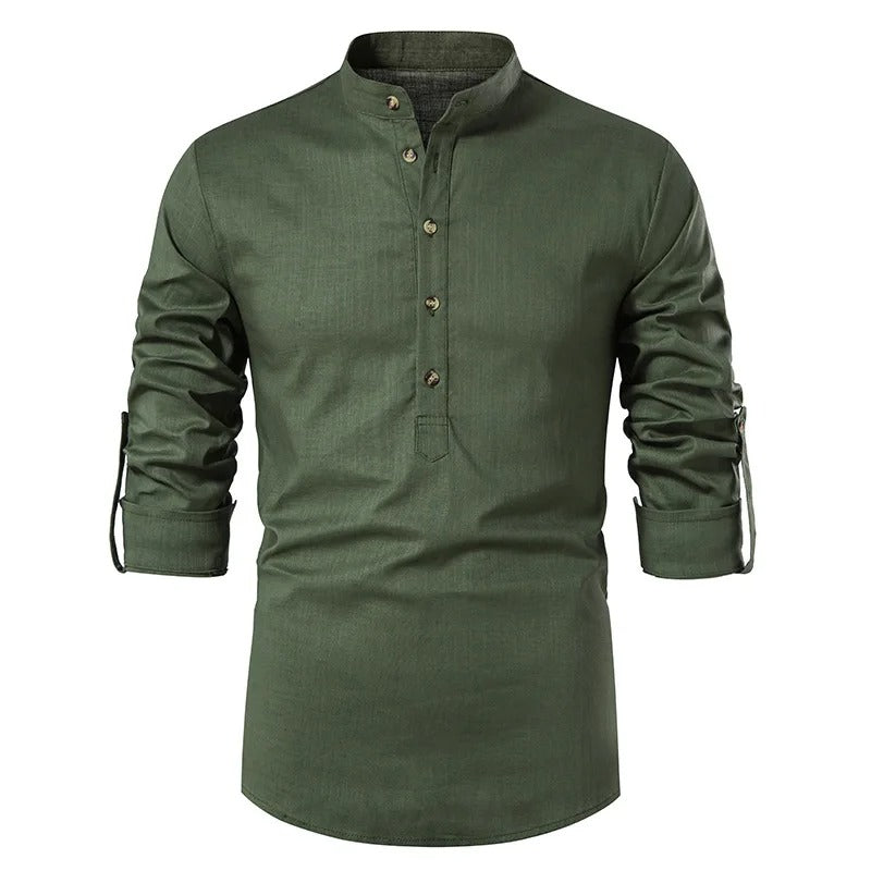 Classic Linen Shirt with Stand Collar