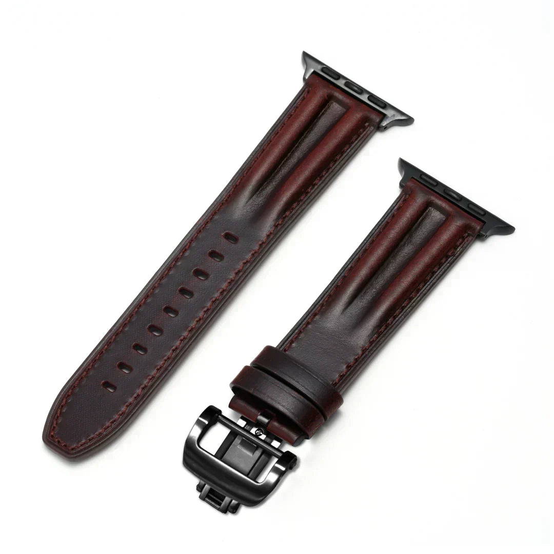 Stylish Leather Apple Watch Band With Silver Clasp