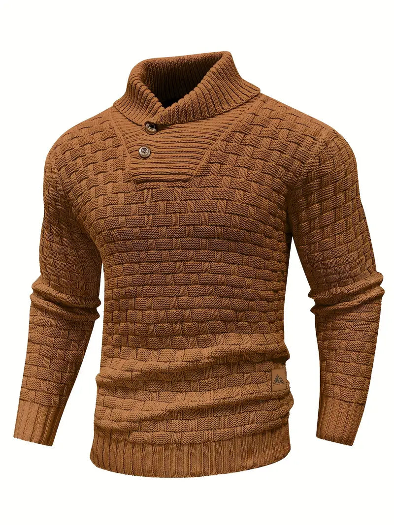 Men’s Textured Shawl Collar Button Pullover Sweater