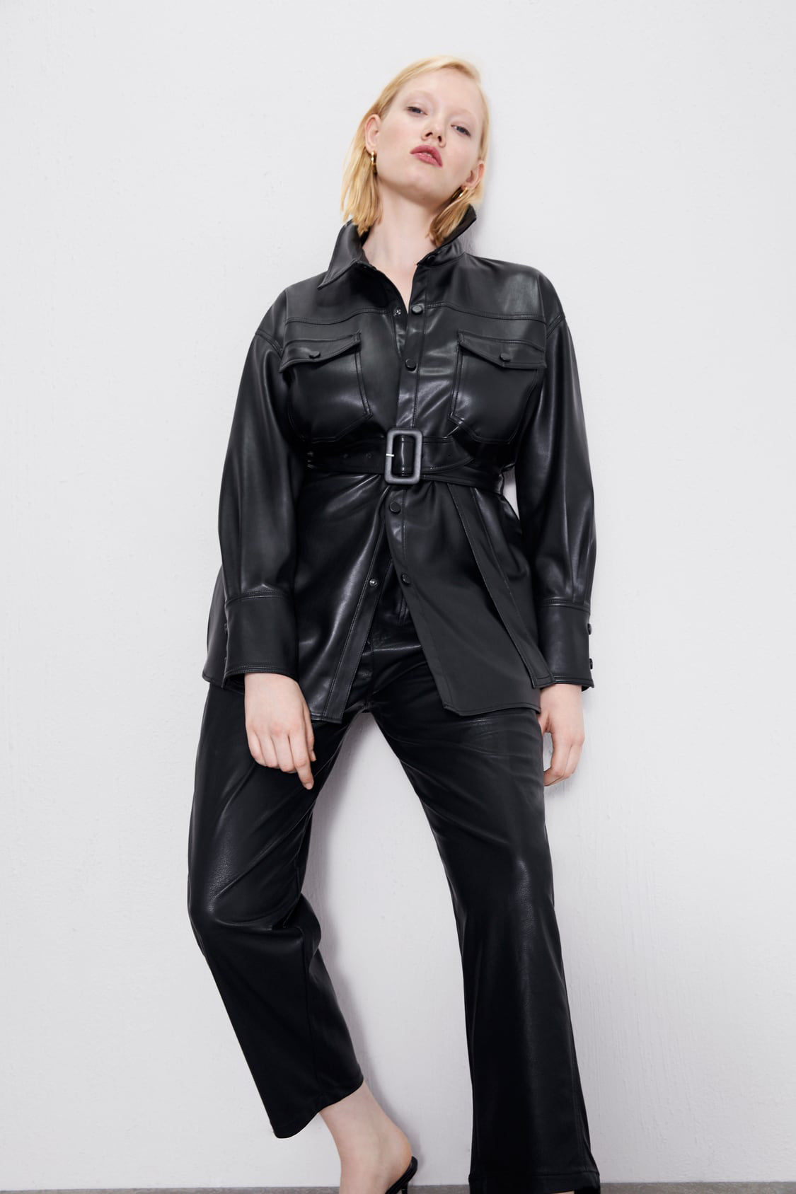 Chic Faux Leather Jacket for Women with Belt - BritishElegance