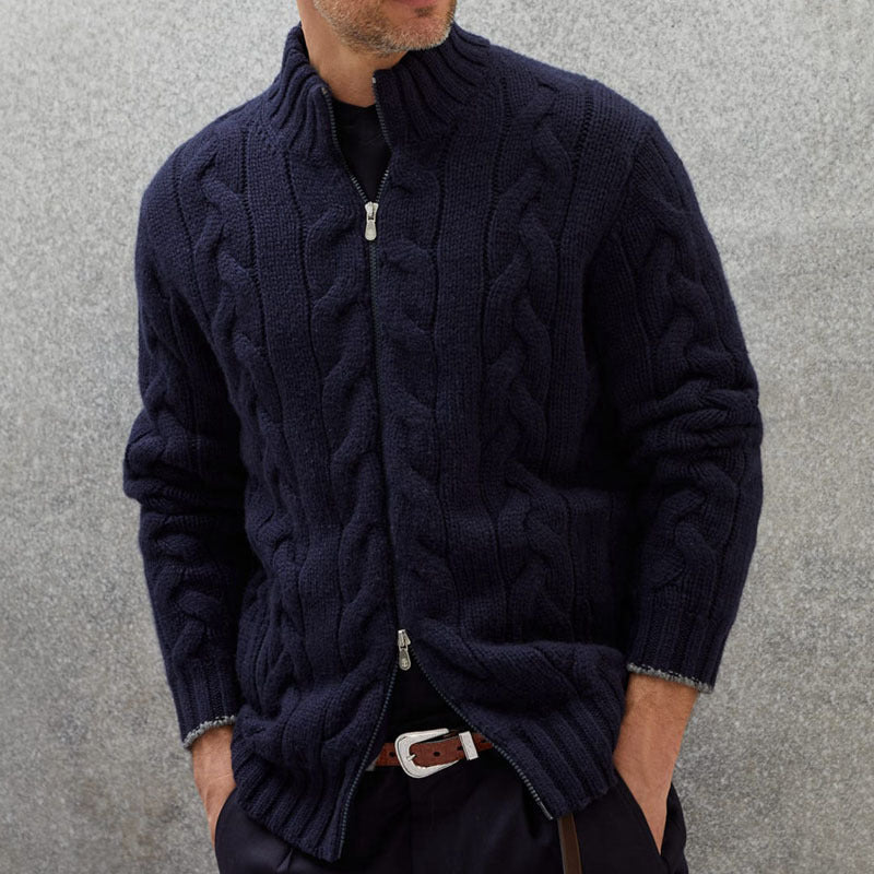 Classic Men's Cable Knit Zip Sweater - BritishElegance