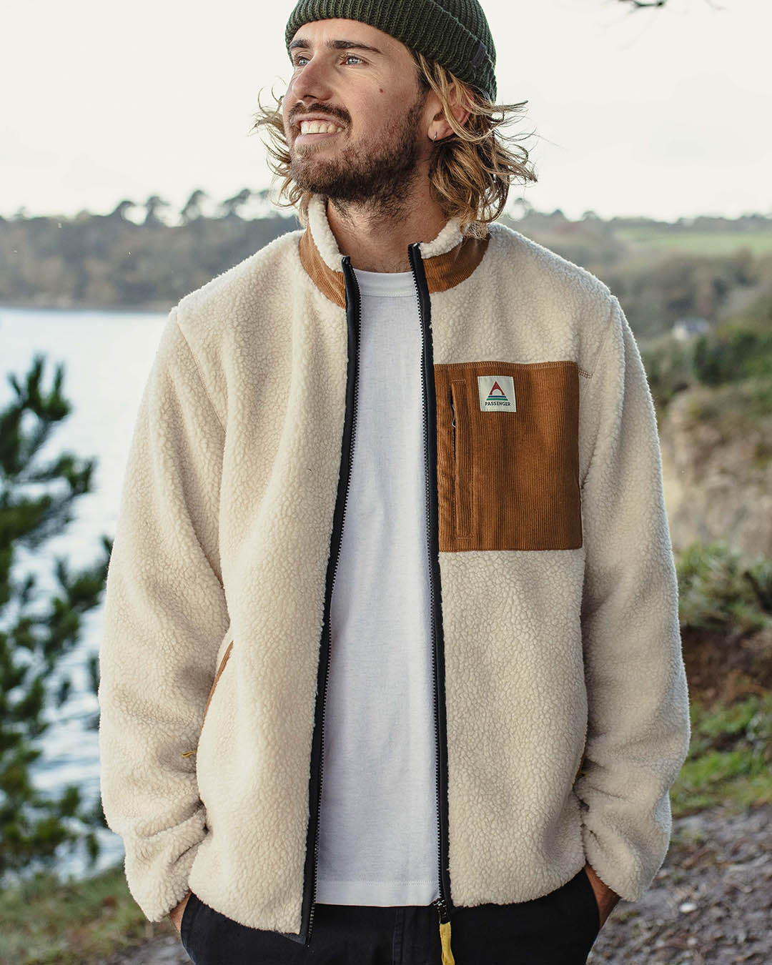Classic Mens Fleece Zip Up Jacket with Corduroy Pocket - BritishElegance