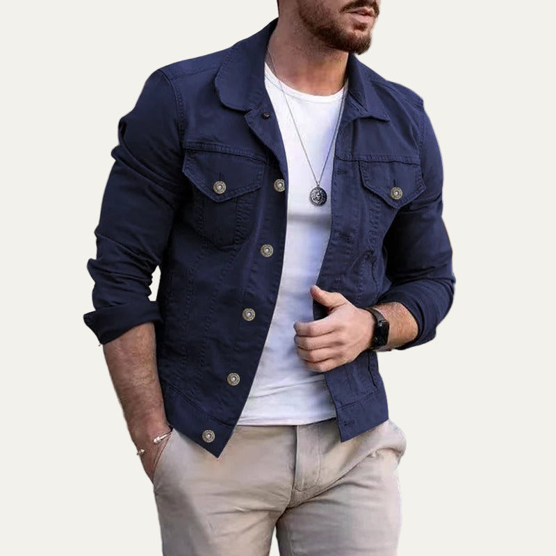 Men’s Slim Lapel Cargo Denim Jacket