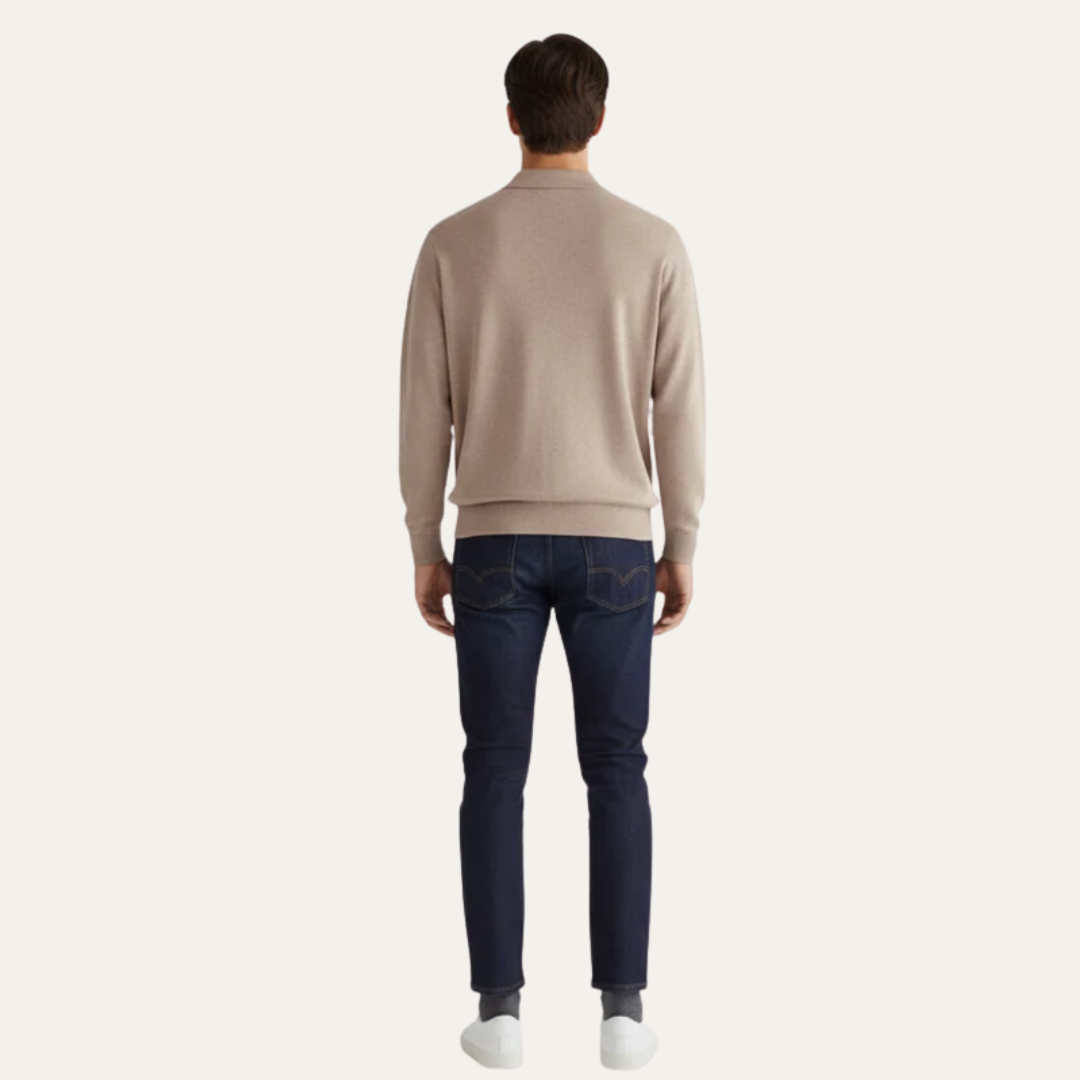 Men’s Fine Knit Long Sleeve Polo Sweater