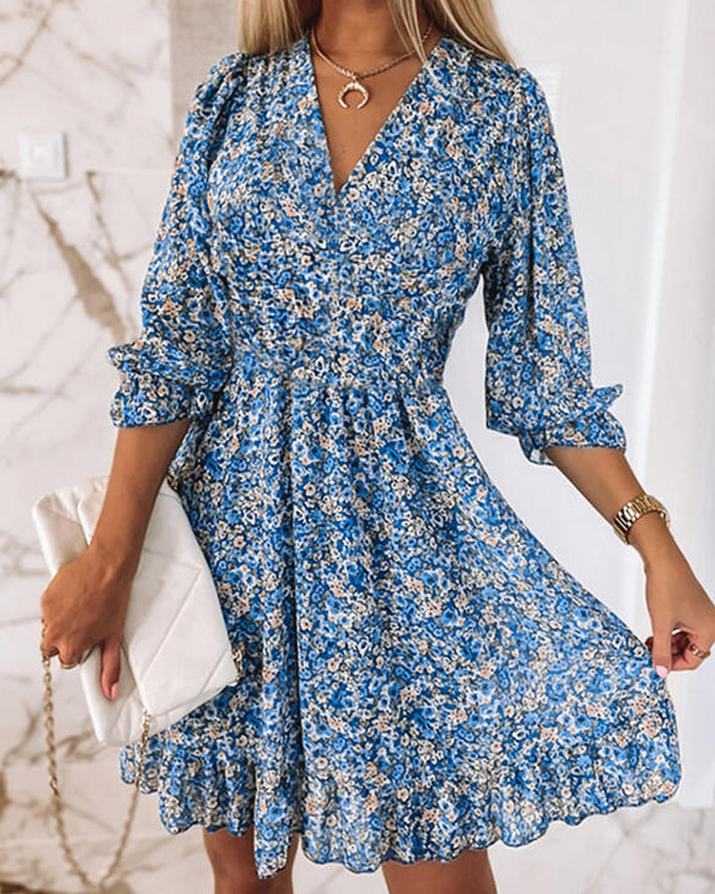 Lightweight Floral Sundress for Women with Puffy Sleeves