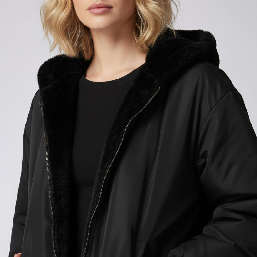 Liza | Winter Jacket - Oversized Reversible Zip-Up Outerwear for Women