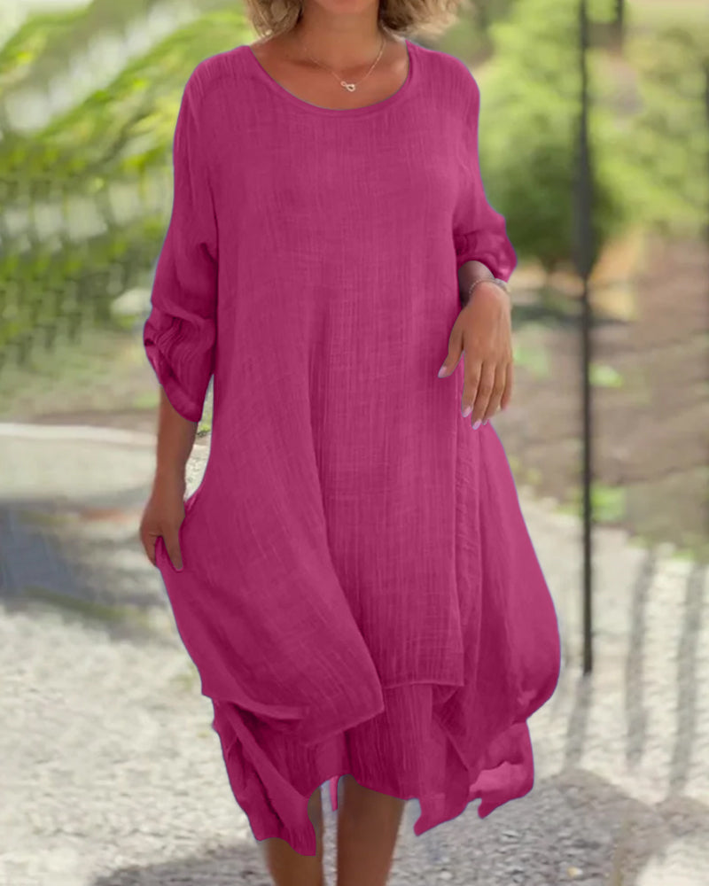 Comfy Round Neck Summer Midi Dress for Women