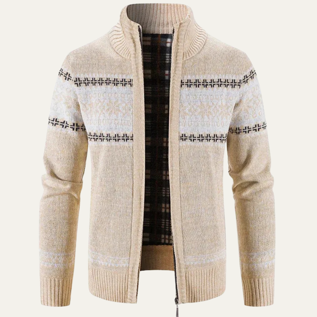 Men’s Nordic Pattern Full Zip Knitted Cardigan