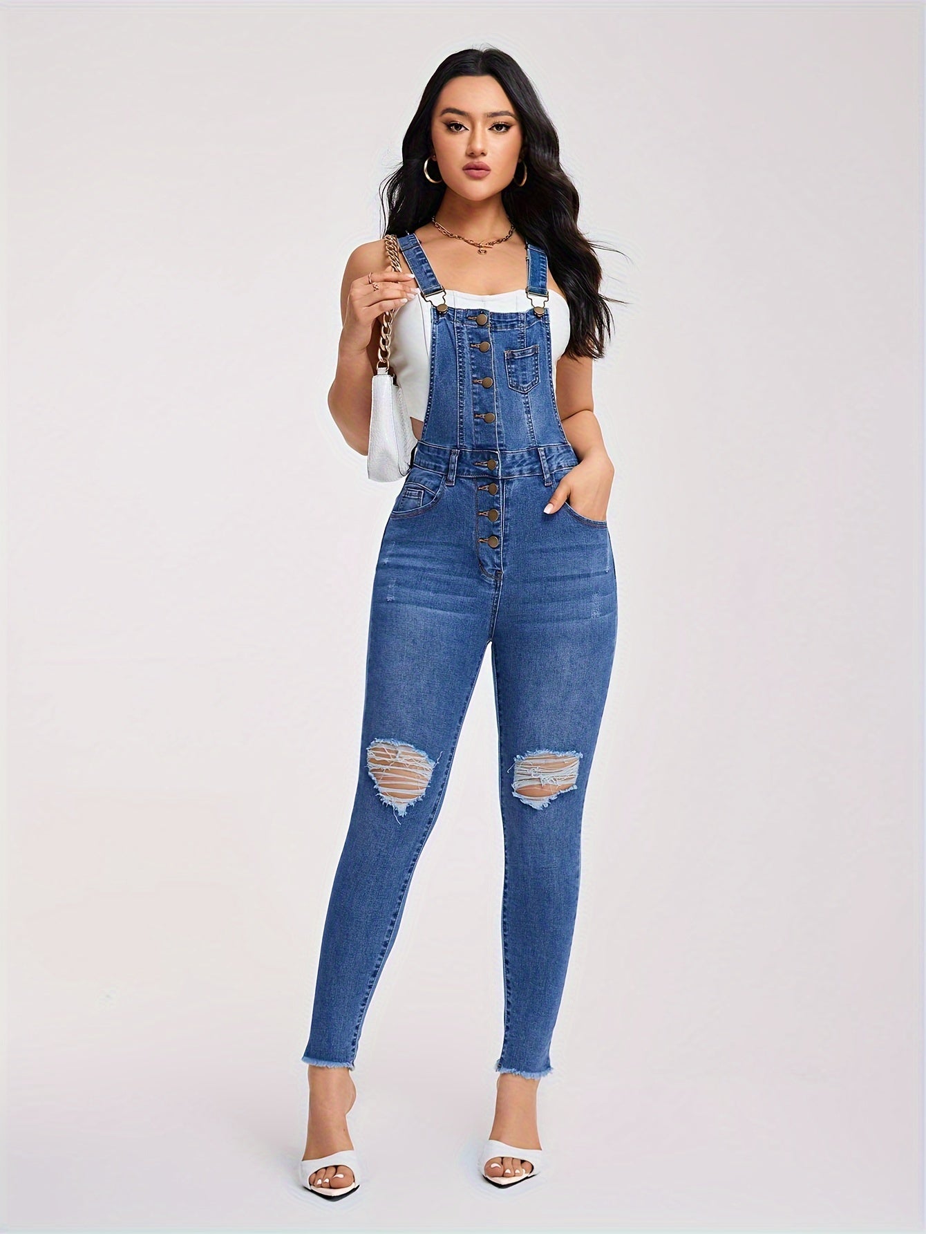 Trendy Distressed Denim Jumpsuit for Women - BritishElegance