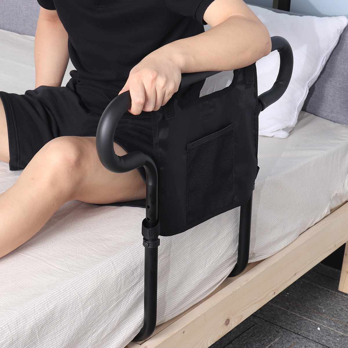 Elderly Bed Assist Rail with Storage Pocket - BritishElegance
