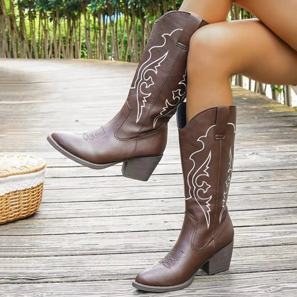 Western Stitched Ankle Cowboy Boots - BritishElegance