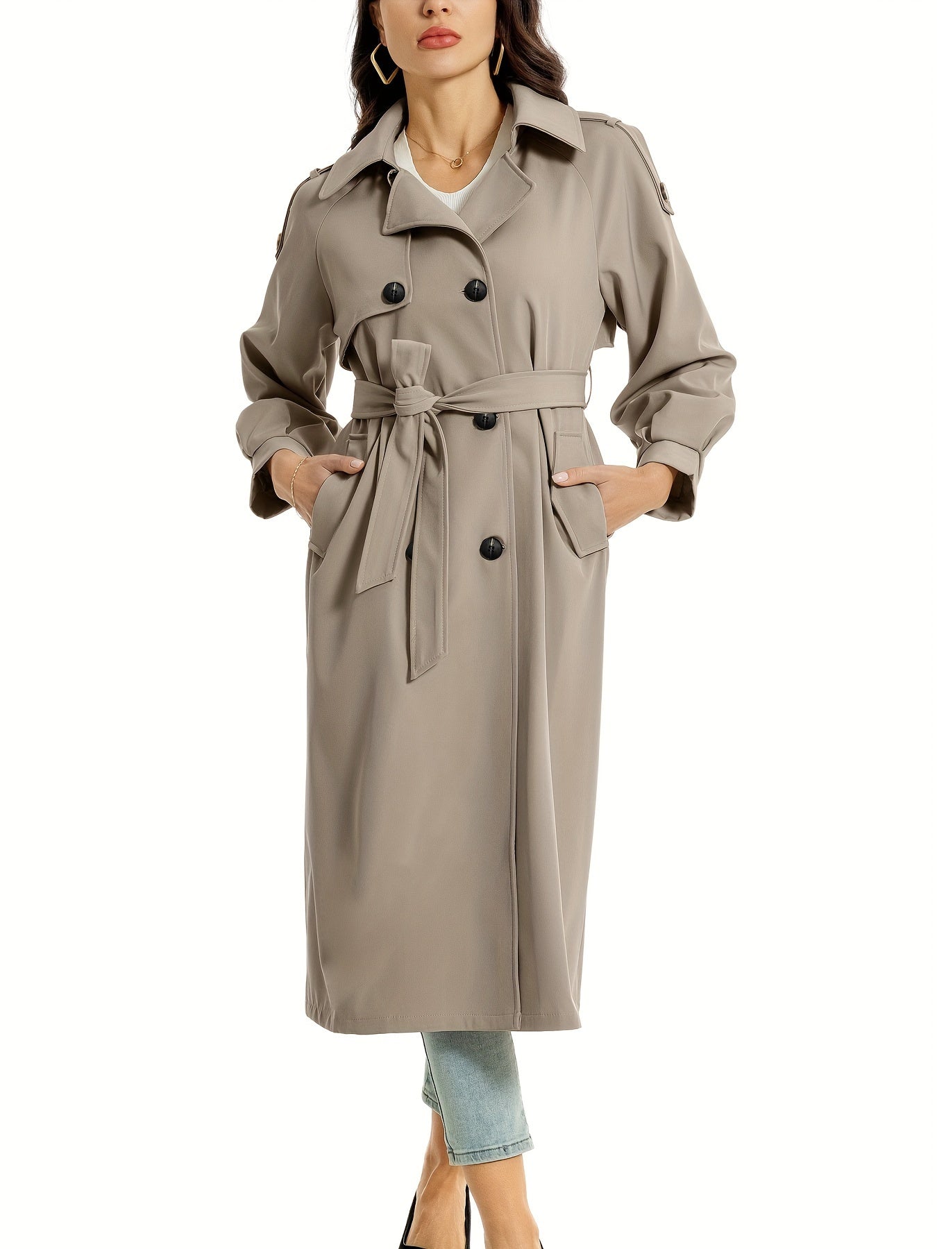 Classic Double Breasted Long Coat for Women