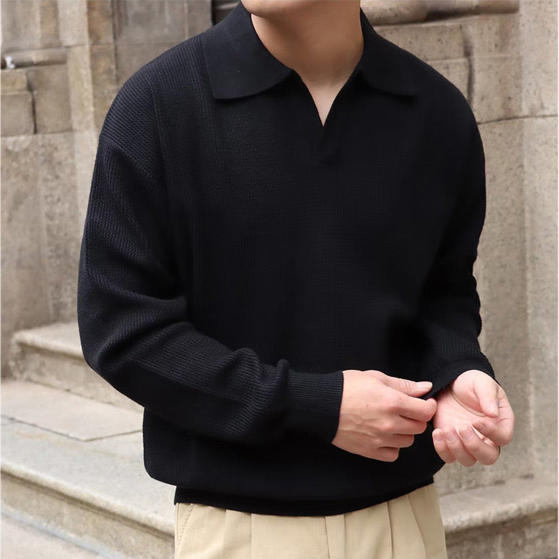 Men's Breathable Polo Sweater - Classic Comfortable Long Sleeve