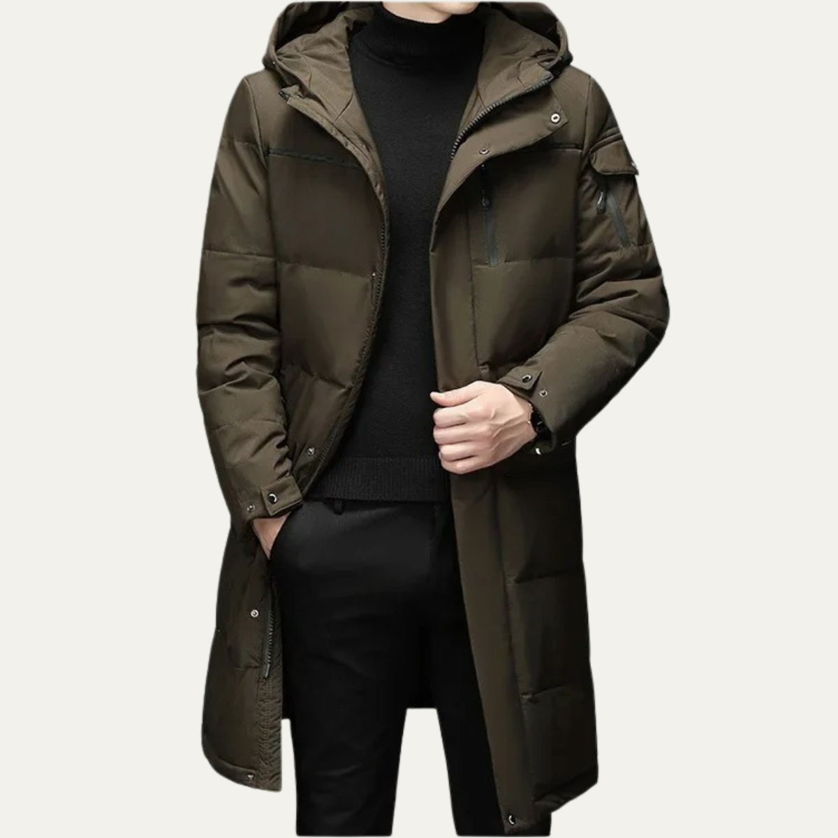 Men’s Long Quilted Puffer Coat with Hood