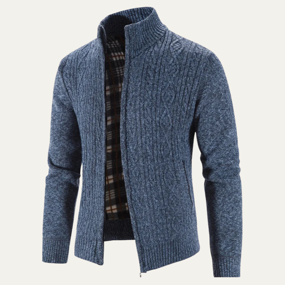 Men’s Mottled Cable Knit Full Zip Cardigan