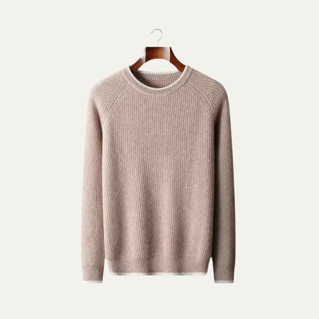 Men’s Ribbed Crewneck Sweater with Contrast Trim