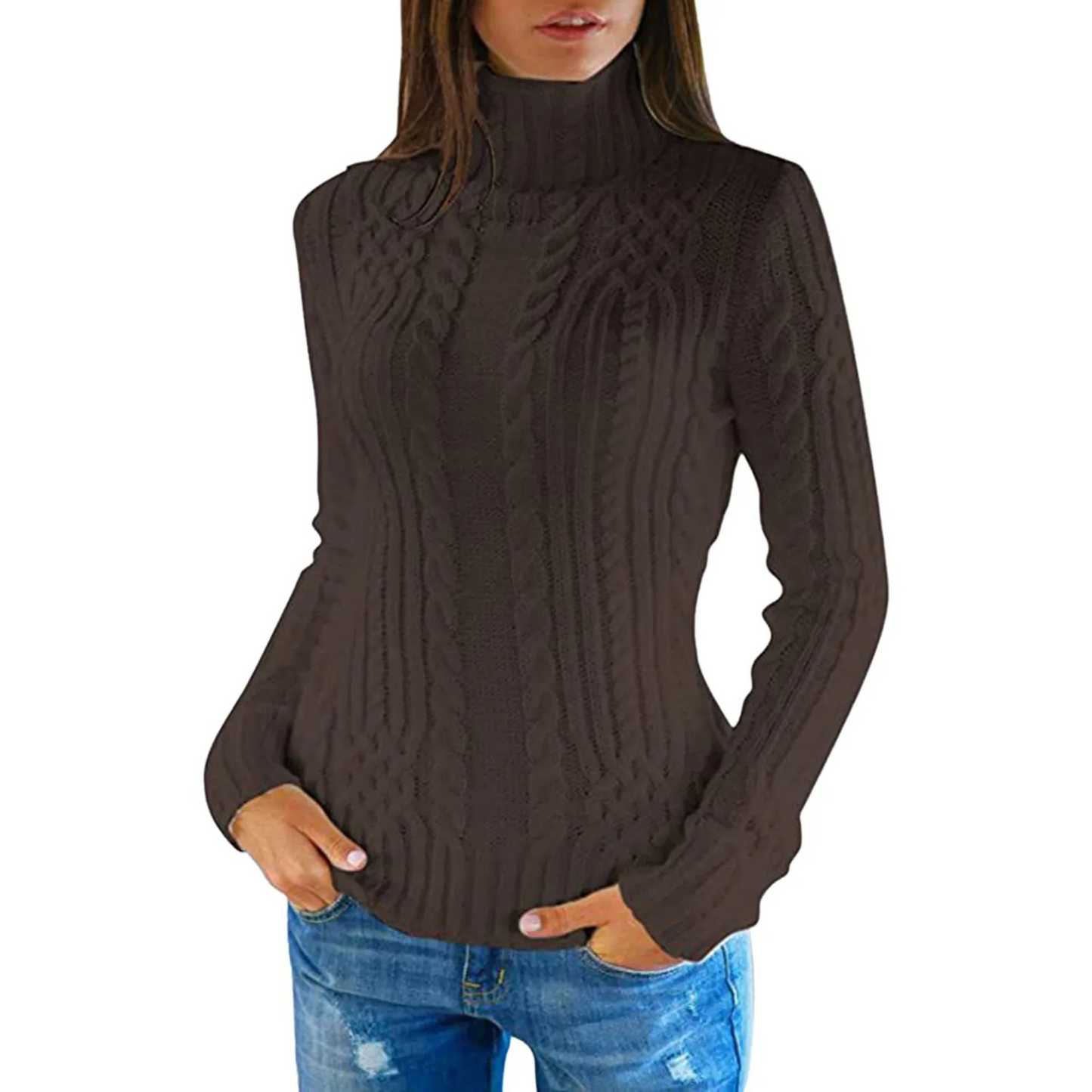 Cozy Winter Cable Knit Turtleneck Sweater