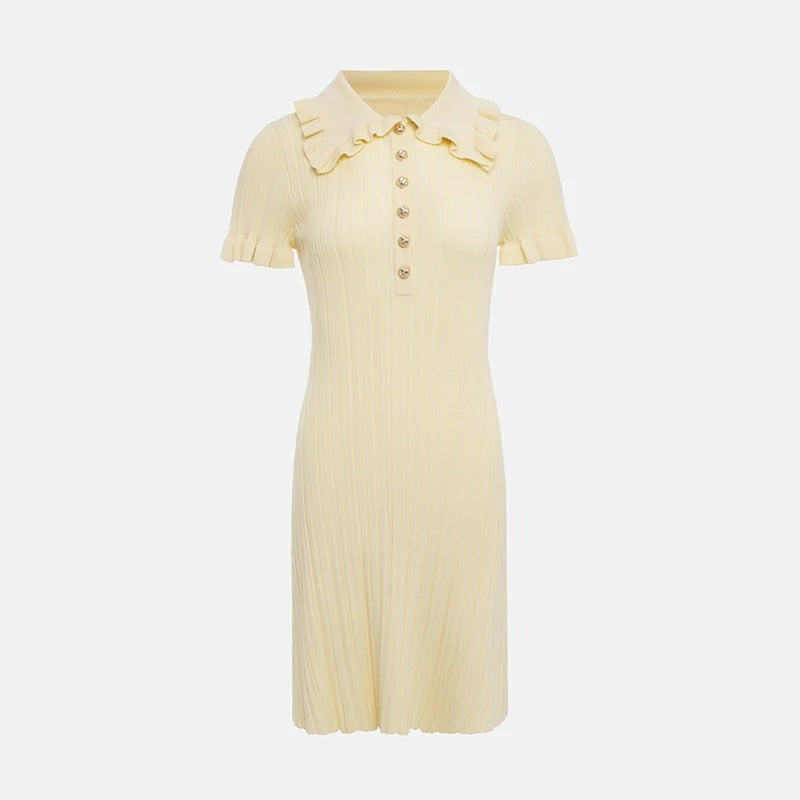 Elegant Ruffled Dress with Button Front - BritishElegance