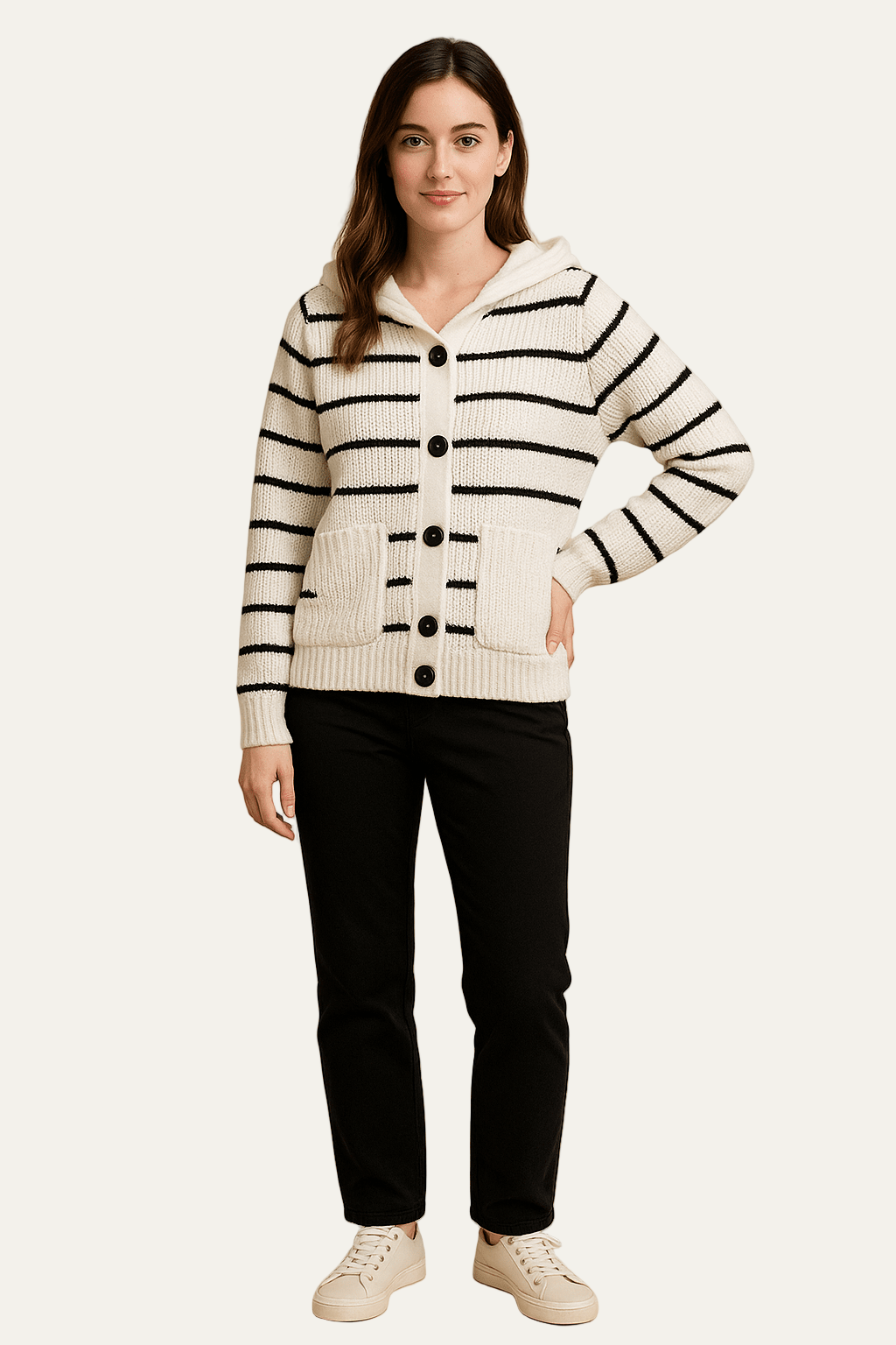 Women’s Striped Hooded Cardigan Sweater