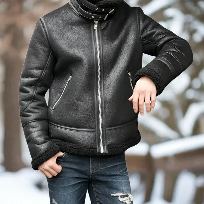 Heavy, lined leather winter jacket
