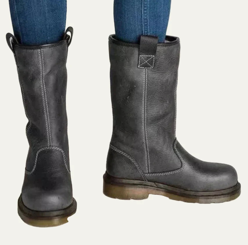 Men’s Smooth Leather Pull On Mid Calf Work Boots