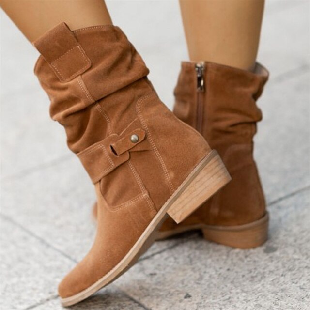 Black Ankle Boots for Women - Stylish Faux Low Heel Booties with Side Tubes