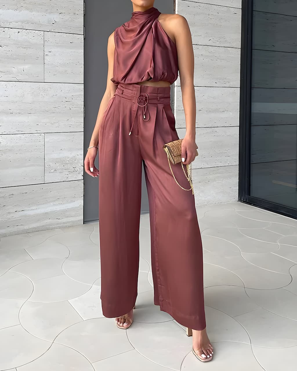 Women's Cute Halter Top and High Waist Shorts Set