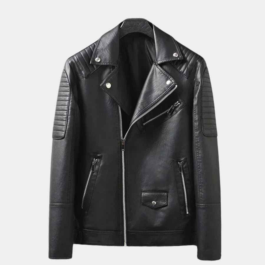 Modern men's zip-up biker jacket, stylish and versatile