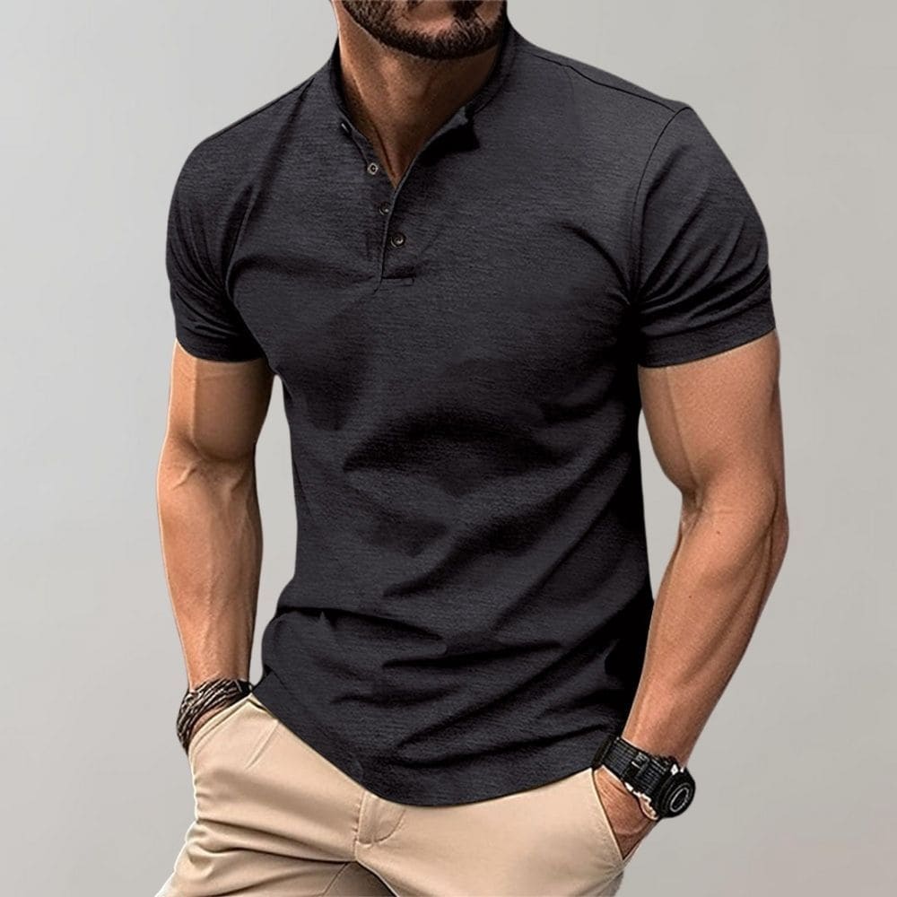 Men's Casual V-Neck T-Shirt with Button Detail