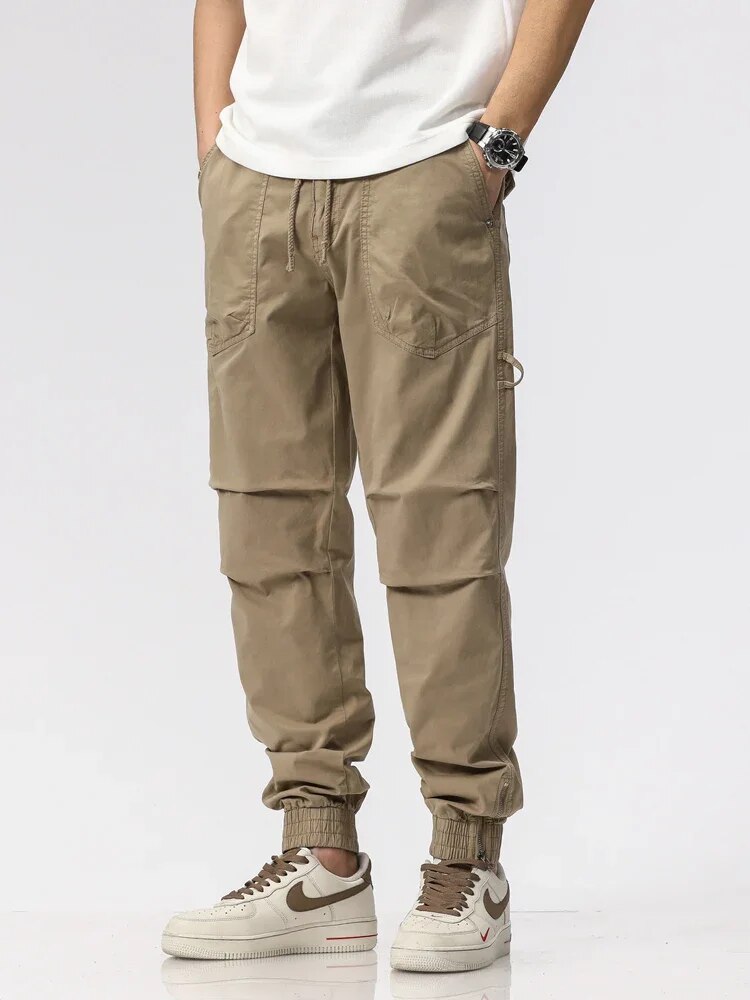 Men's Slim Fit Casual Work Pants with Elastic Waistband