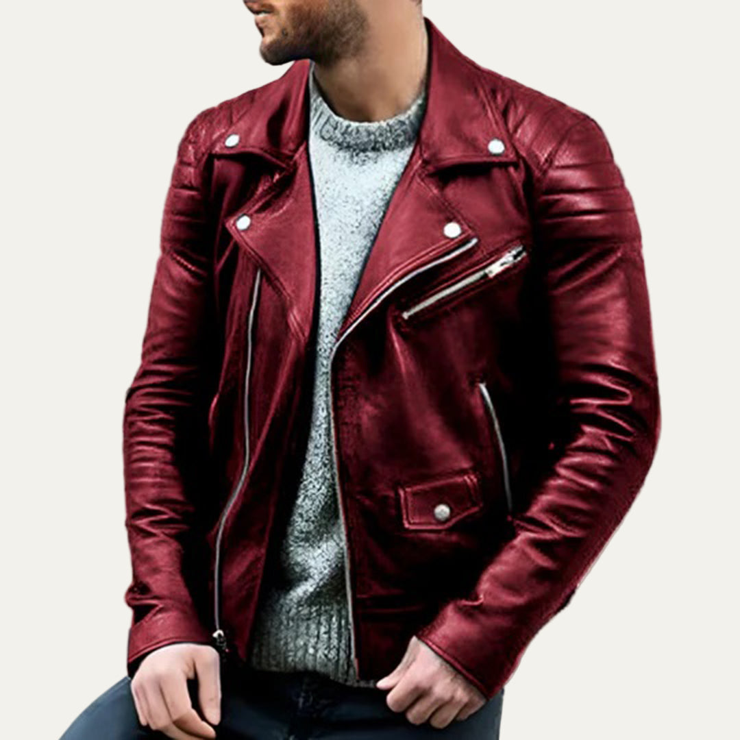 Men’s Asymmetrical Zip Biker Leather Jacket
