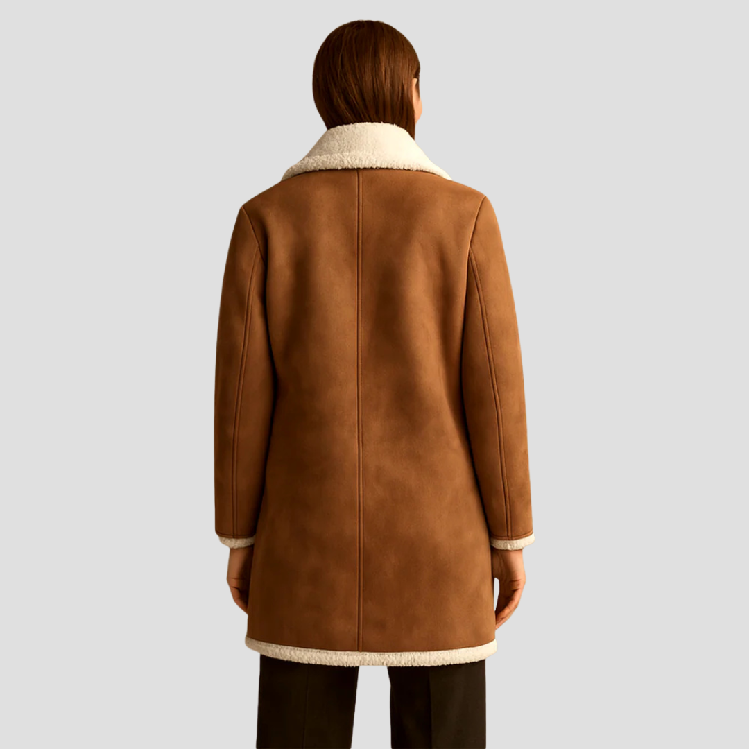 Women’s Suede Shearling-Lined Double-Breasted Coat