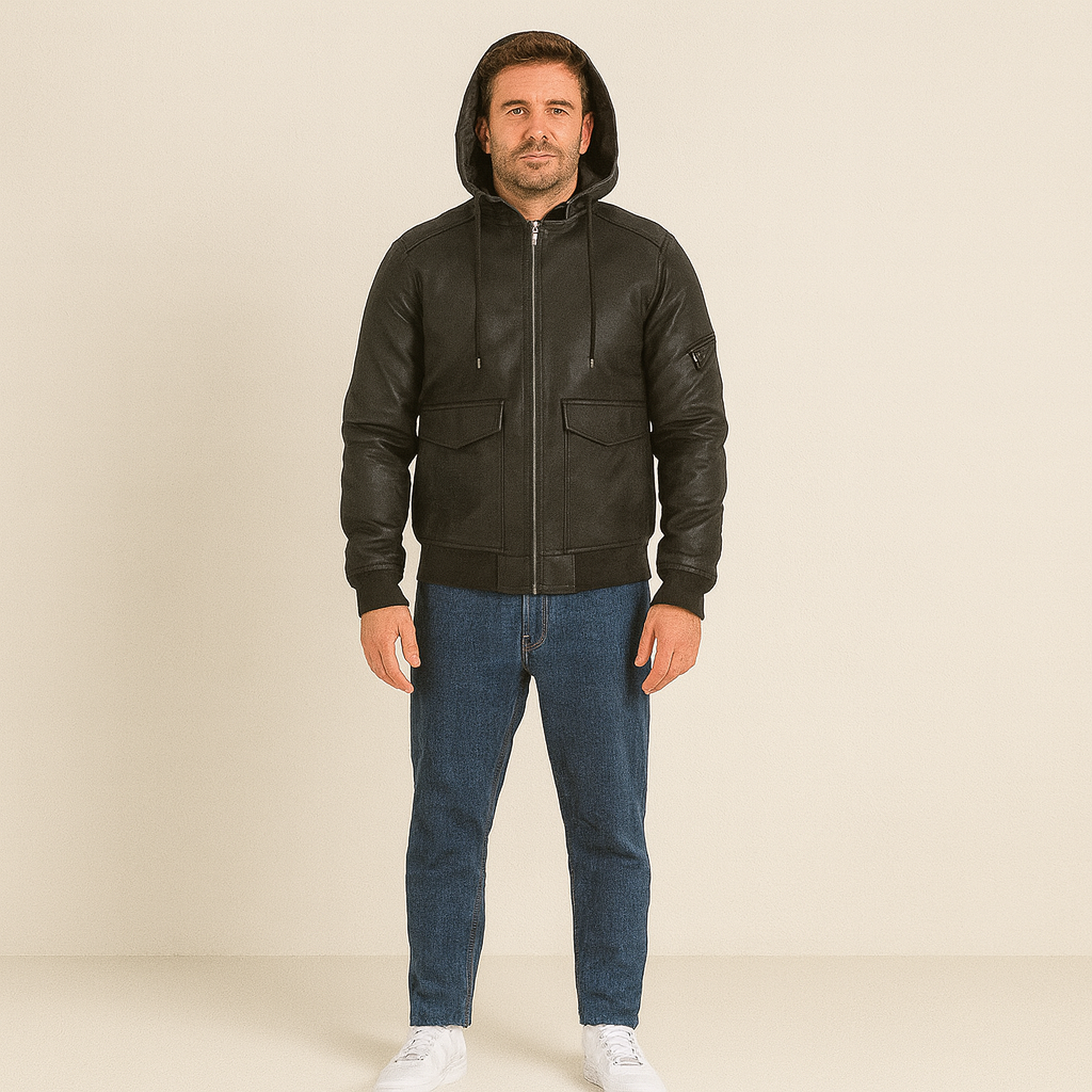 The Waldorf Men’s Brown Leather Puffer Jacket – Luxury Winter Coat with Hood