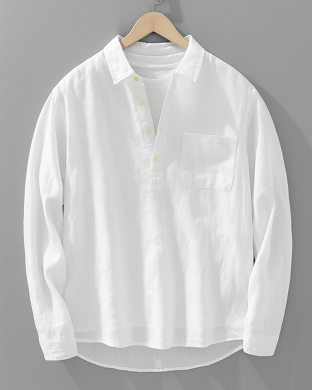 Men’s Casual Henley Shirt – Long Sleeve Cotton-Linen Pullover