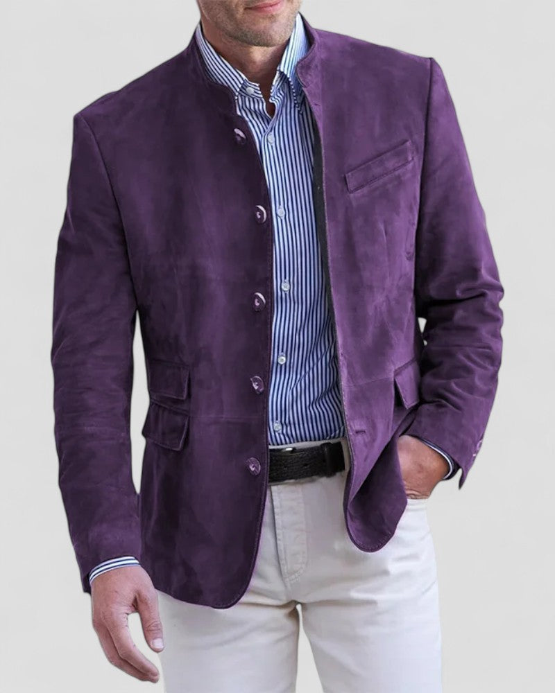 Men’s Suede Mandarin Collar Blazer