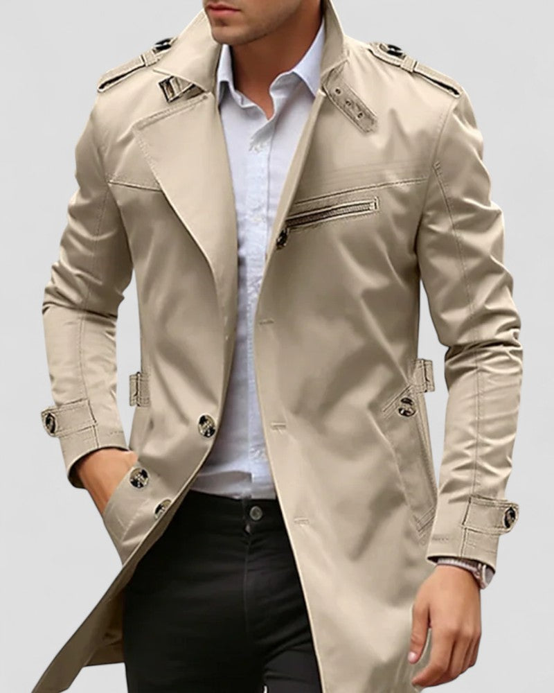 Men’s Asymmetrical Buckle Trench Coat