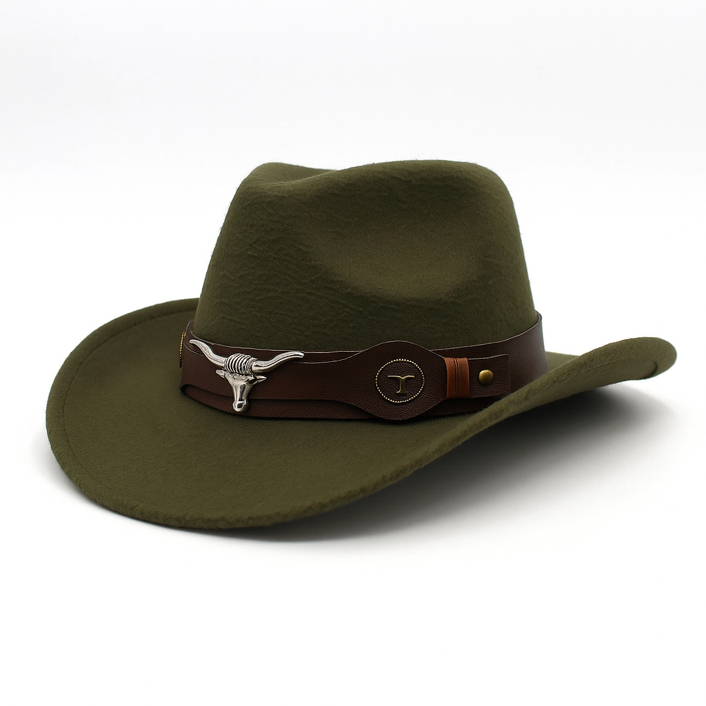 Cowboy Hat | Classic Model | Vegan Leather & Braided Chinstrap | Adjustable Design