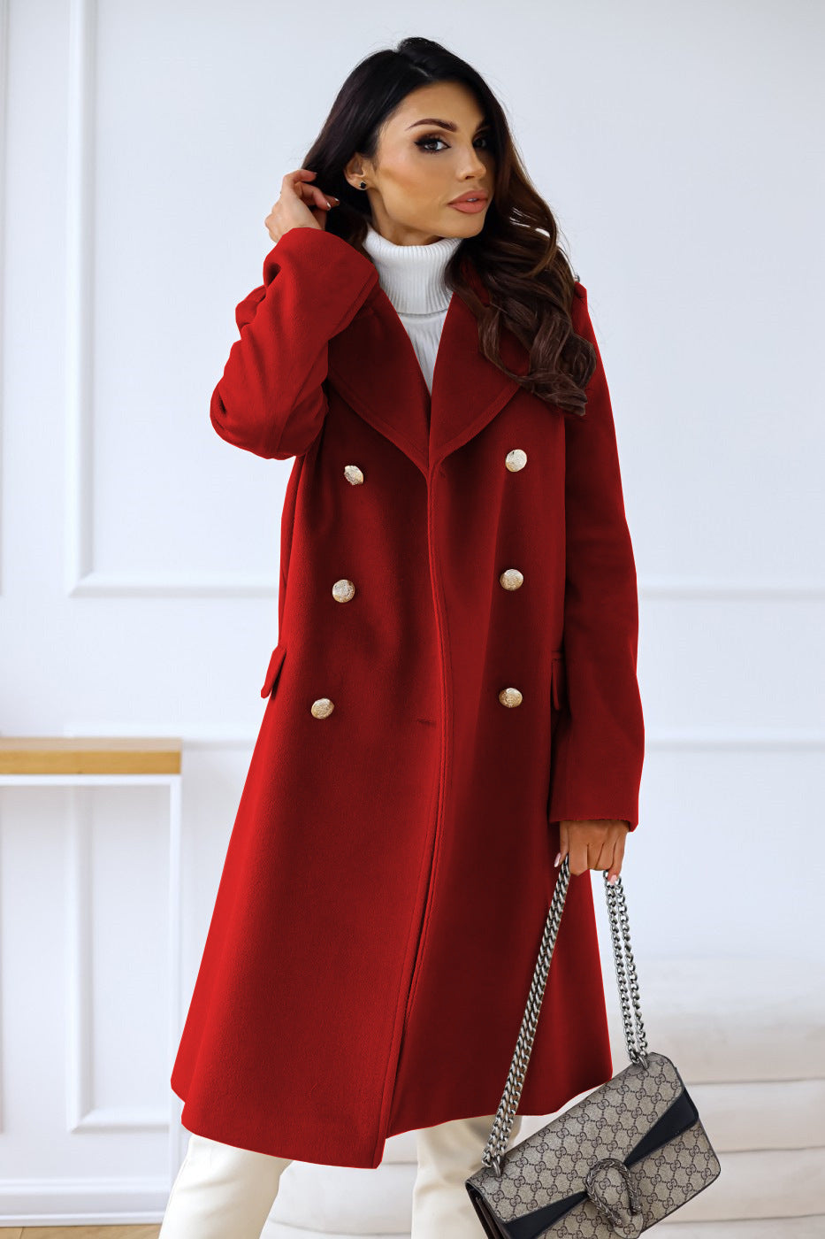 Daniella | Women’s Double-Breasted Wool Coat – Long Tailored Design with Classic Lapels for Office, Everyday, and Leisure