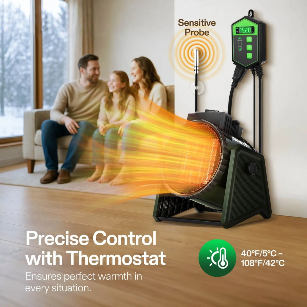 GreenHeat | Adjustable Thermostat Space Heater for Greenhouse Use