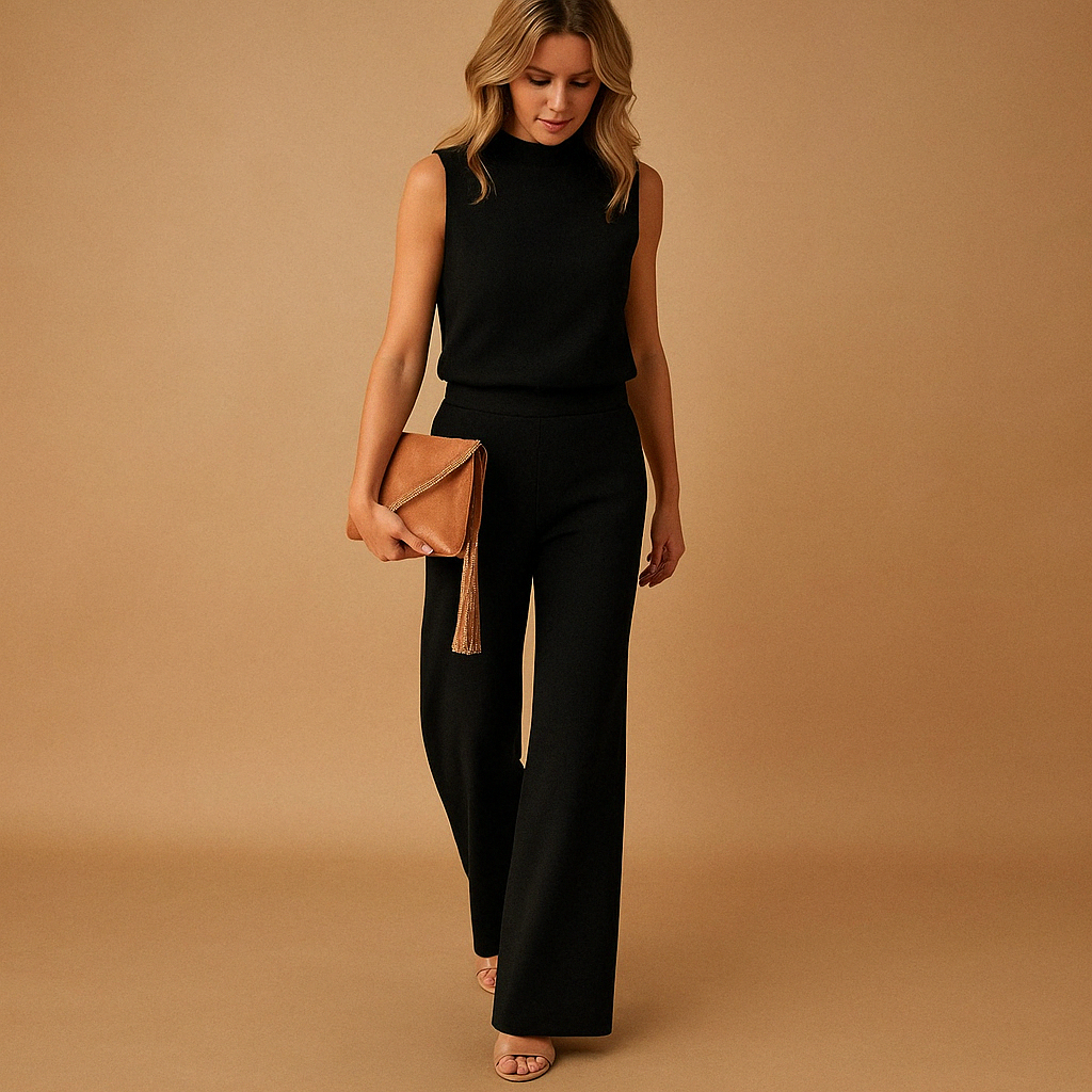Ladies' Chic Wide Leg Jumpsuit with Round Neckline