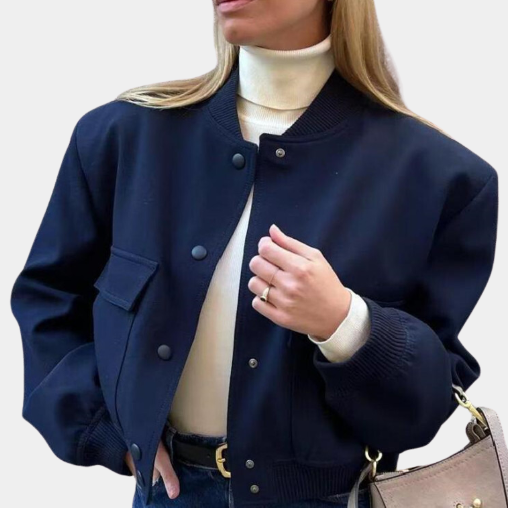 Women’s Oversized Cropped Bomber Jacket with Pockets