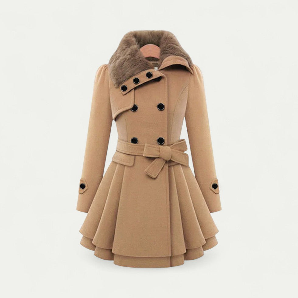 Women’s Belted Plush Collar Trench Coat