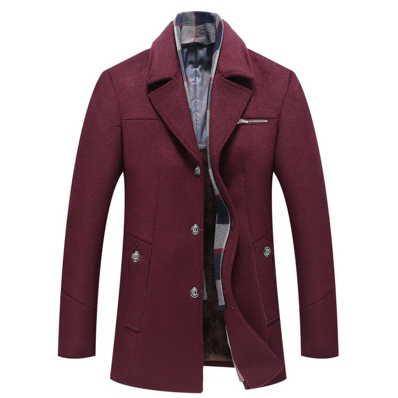 Fleece-Lined Coat with Plaid Collar for Men