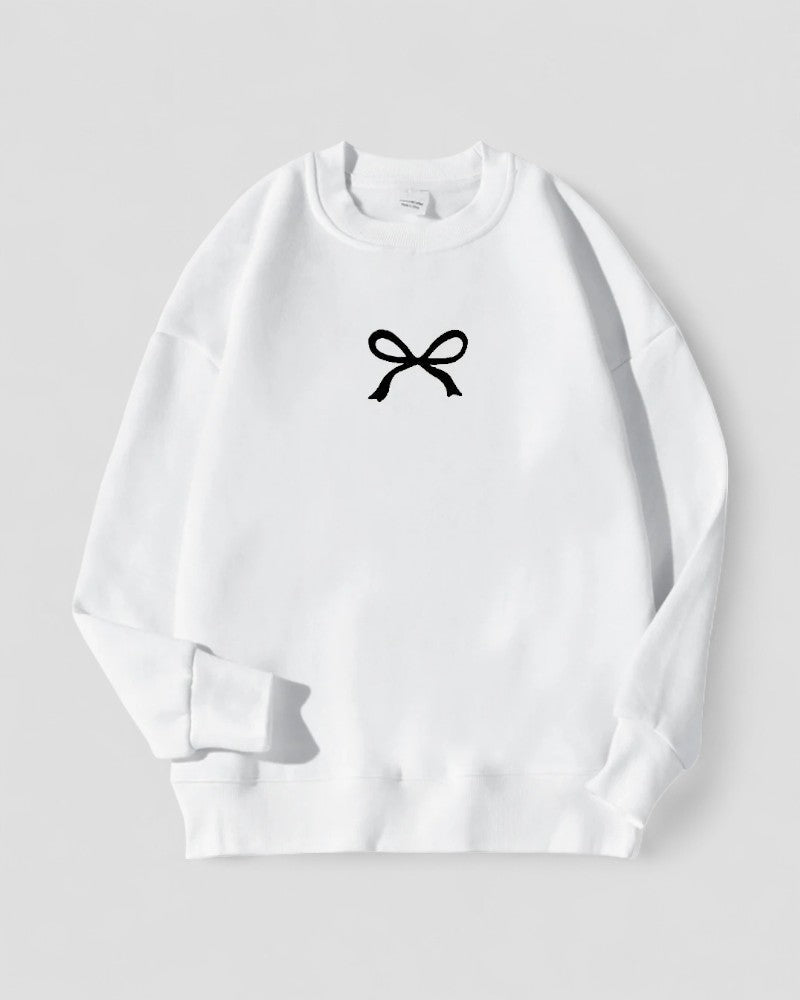 Fleece Lined Cotton Blend Oversized Bow Print Sweatshirt for Women