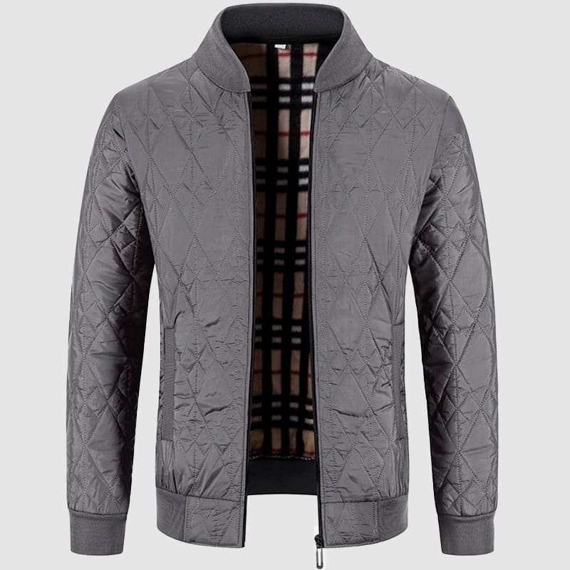 Men’s Quilted Full Zip Bomber Jacket with Plaid Lining